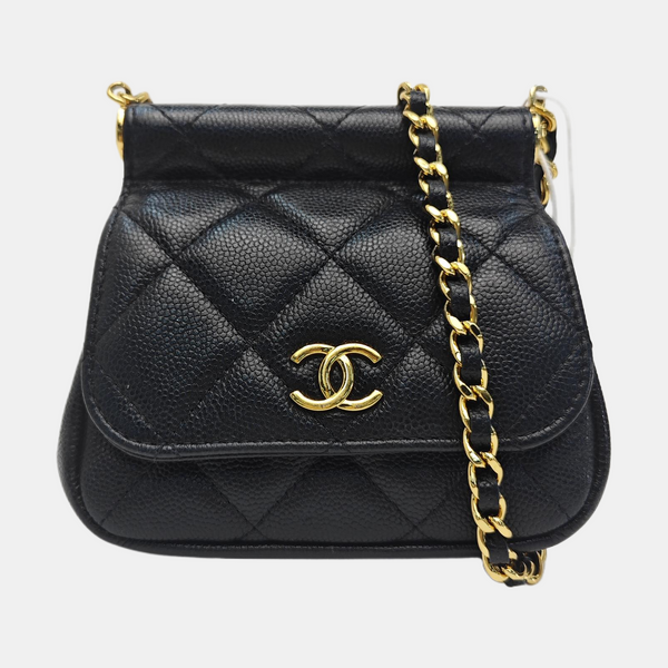 Quilted Grained Calfskin Shoulder Bag Black