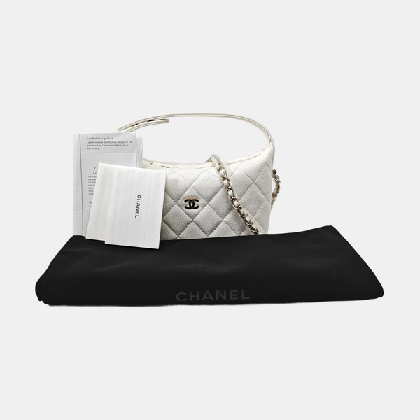 Quilted Grained Calfskin Shoulder Bag White