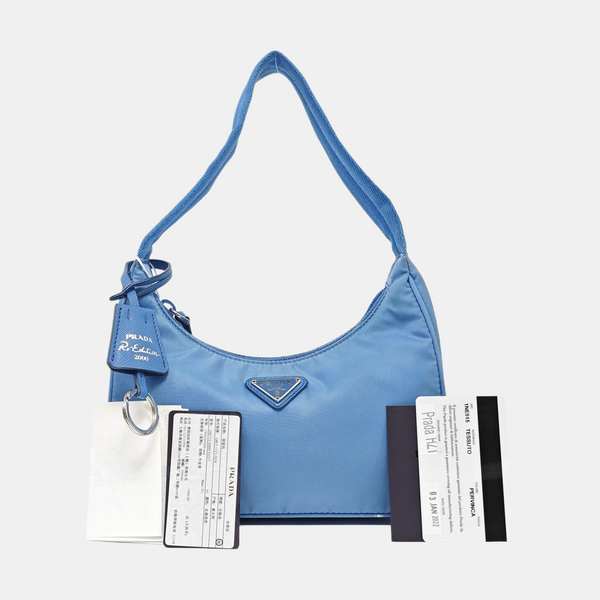 Authenticated pre-owned Re-Edition2000 Mini Nylon Blue - Top Handle Bag at Looply