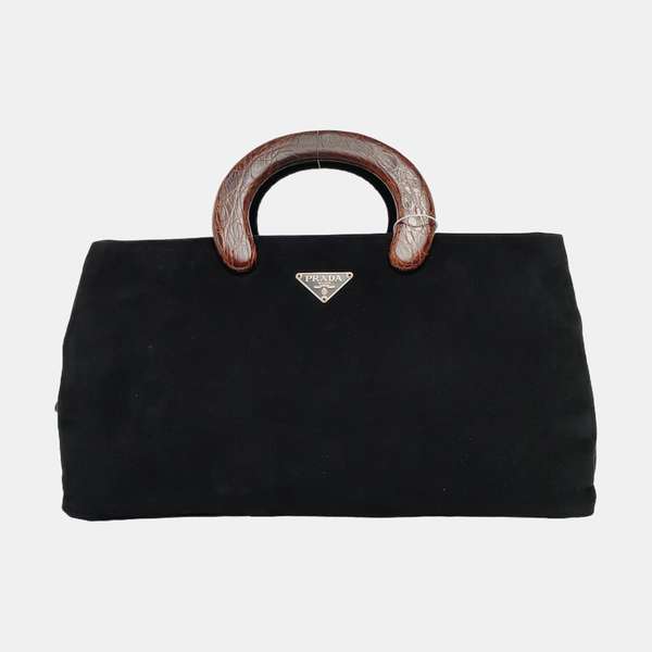 Suede Top Handle Bag Black