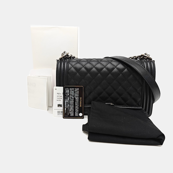 BOY CHANEL Medium Quilted Grained Calfskin Black