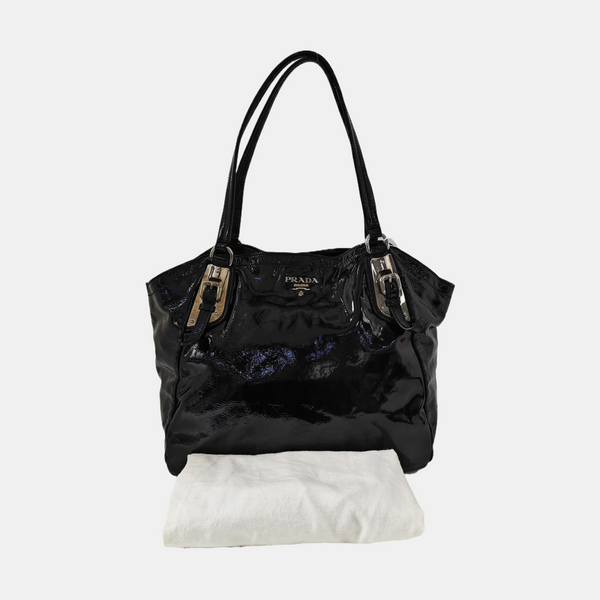 Patent Leather Top Handle Bag Black