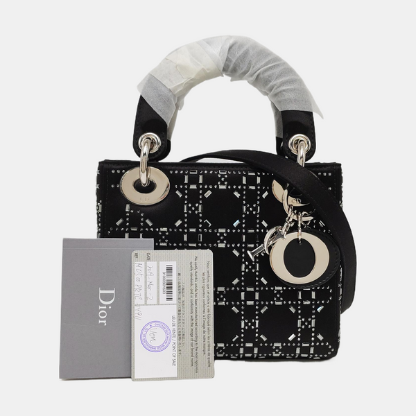 Authenticated pre-owned Lady Dior Mini Silk Satin Black - Tote Bag at Looply
