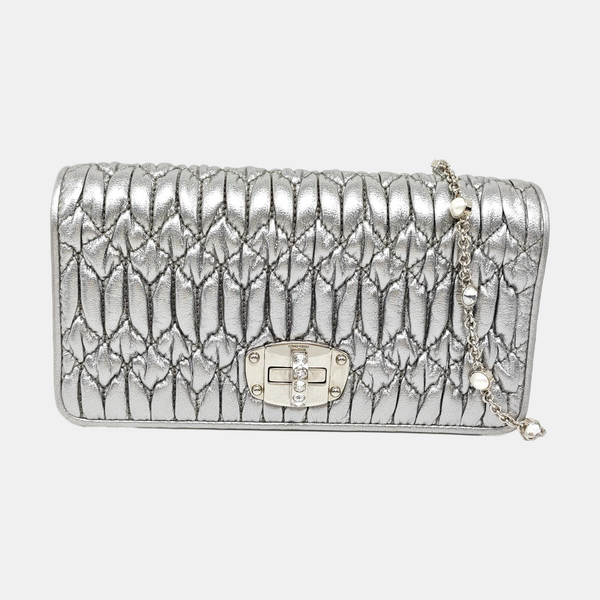 Crystal Mini Quilted Lambskin Gray