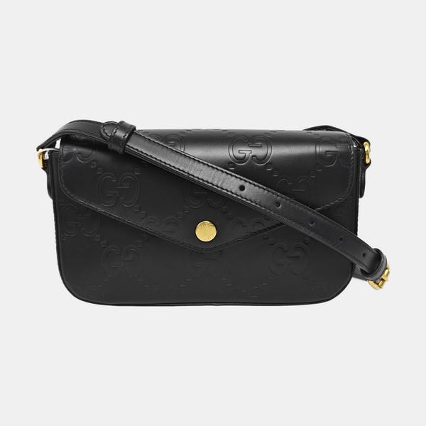 Monogram Calfskin Shoulder Bag Mini Black