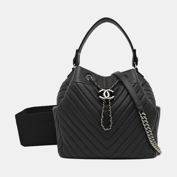 Chevron Deer Leather Shoulder Bag Black