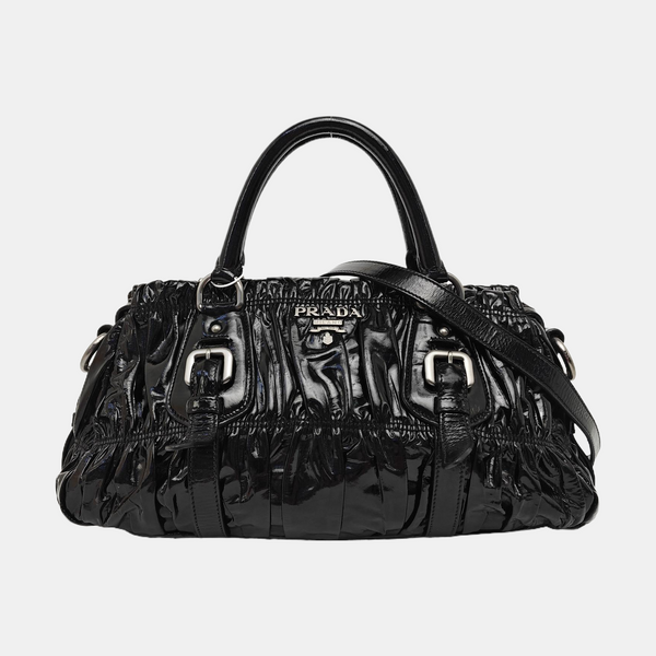 Quilted Patent Leather Tote Bag Black