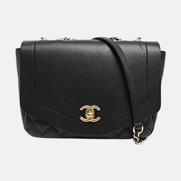 Quilted Grained Calfskin Shoulder Bag Black