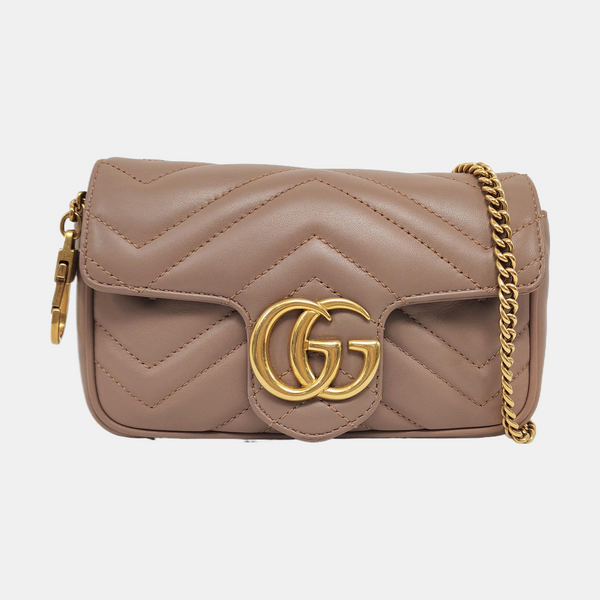 Authenticated pre-owned GG Marmont Mini Quilted Calfskin Beige - Shoulder Bag at Looply