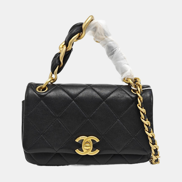 TWO TONE CHAIN HANDLE Quilted Calfskin Black