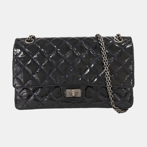 Authenticated pre-owned 2.55 227 (jumbo) Quilted Patent Leather Blue - Shoulder Bag at Looply