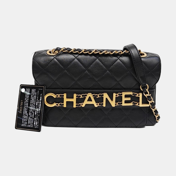 LOGO ENCHAINED FLAP Medium Quilted Calfskin Black