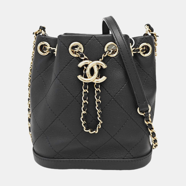 DRAWSTRING Quilted Calfskin Black