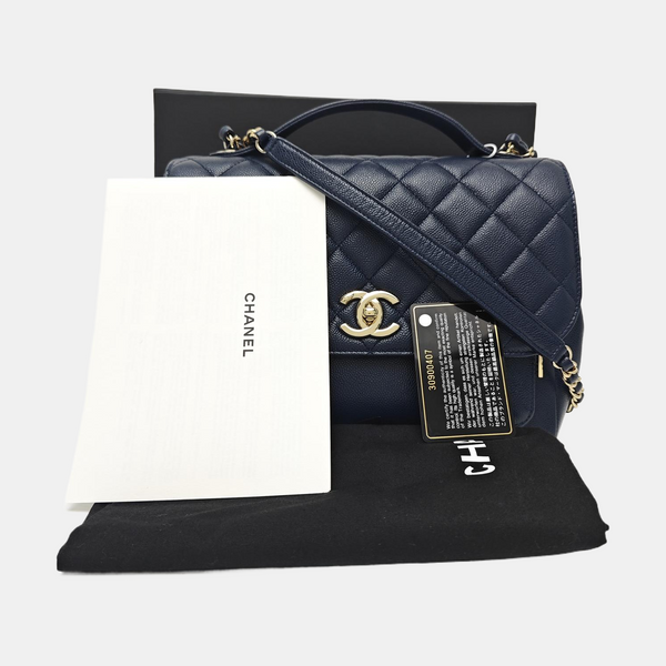 Quilted Grained Calfskin Shoulder Bag Blue