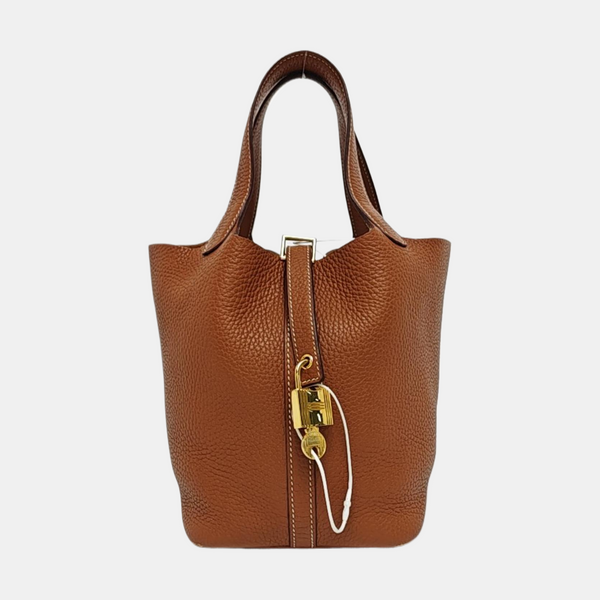 Authenticated pre-owned Picotin Lock 18 Clemence Brown - Bucket Bag at Looply
