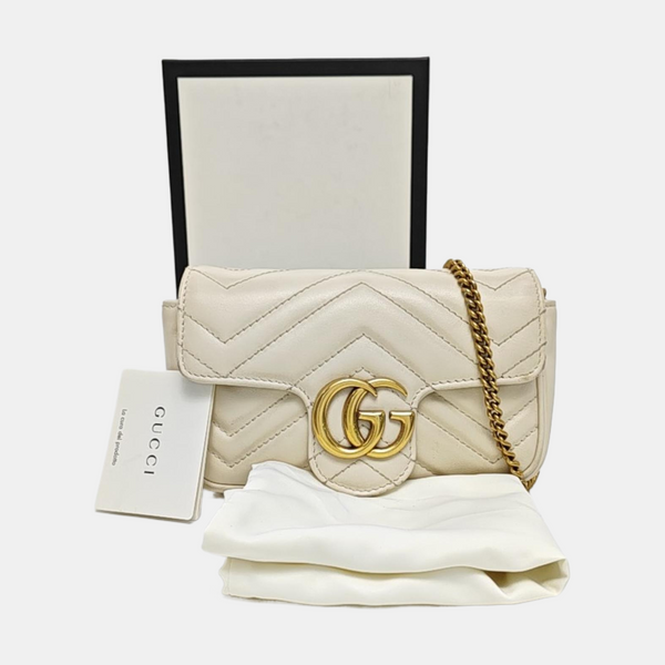 GG Marmont Mini Quilted Calfskin White