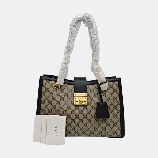 Padlock Medium Monogram Coated Canvas Beige