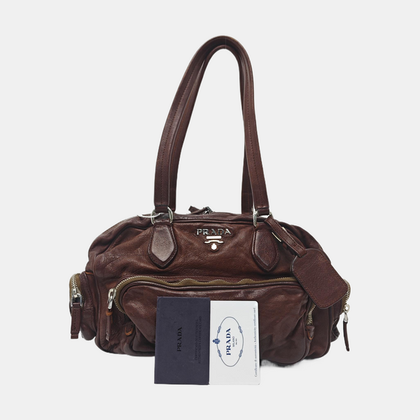 Calfskin Top Handle Bag Brown