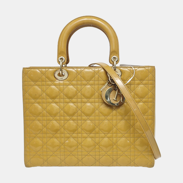 Authenticated pre-owned Lady Dior Large Quilted Patent Leather Yellow - Tote Bag at Looply
