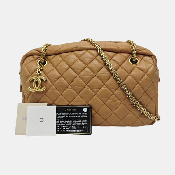Quilted Calfskin Shoulder Bag Beige