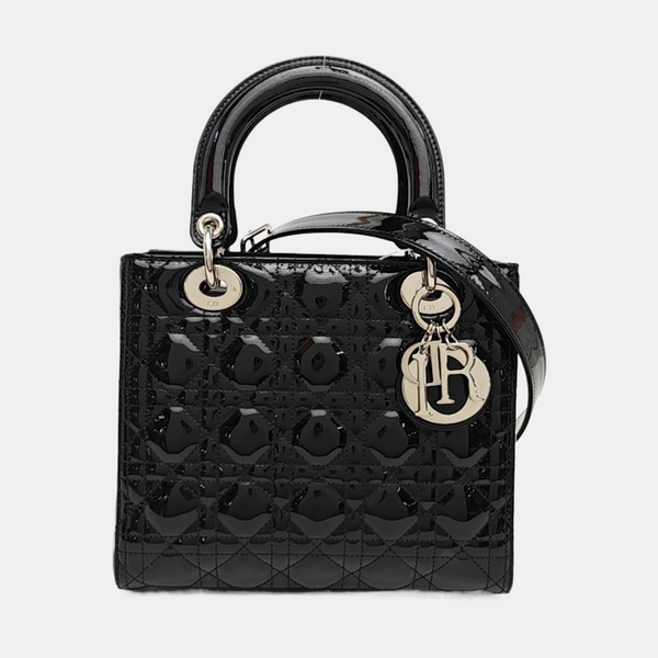 Lady Dior Medium Cannage Patent Leather Black