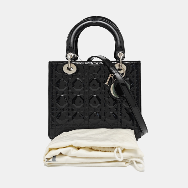 Lady Dior Medium Cannage Patent Leather Black
