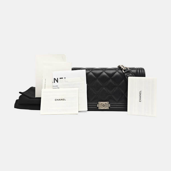 Quilted Grained Calfskin Shoulder Bag Black