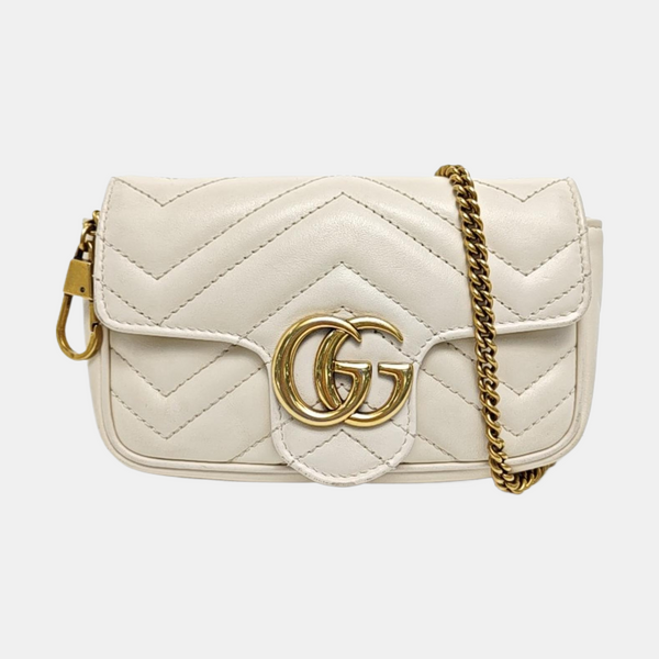 GG Marmont Mini Quilted Calfskin White