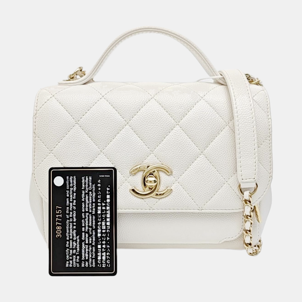 BUSINESS AFFINITY Small Quilted Grained Calfskin White