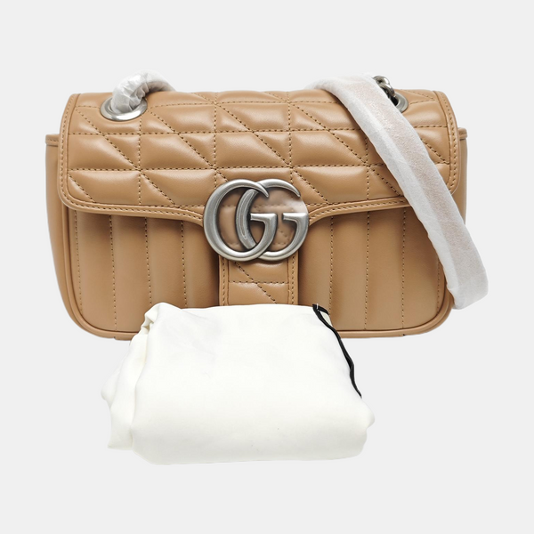 GG Marmont Small Quilted Calfskin Brown