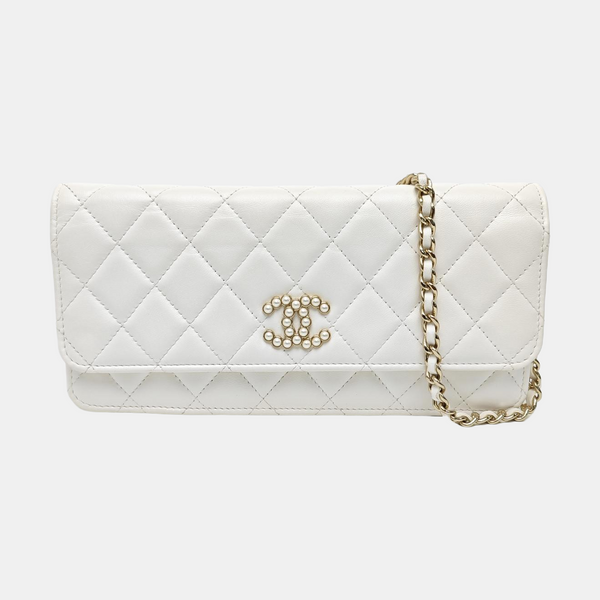 Quilted Lambskin Shoulder Bag White