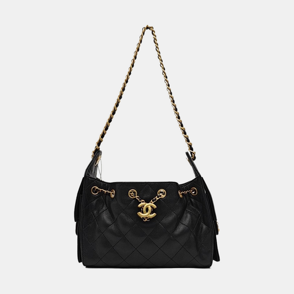 CHANEL 25 Mini Quilted Grained Calfskin Black
