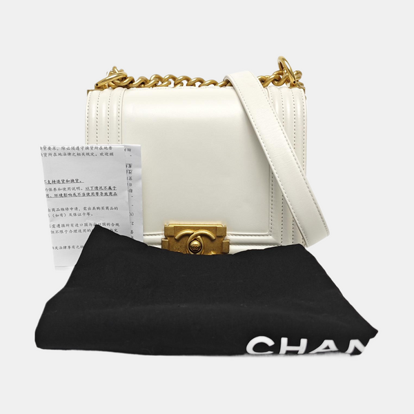 BOY CHANEL Mini Quilted Calfskin White