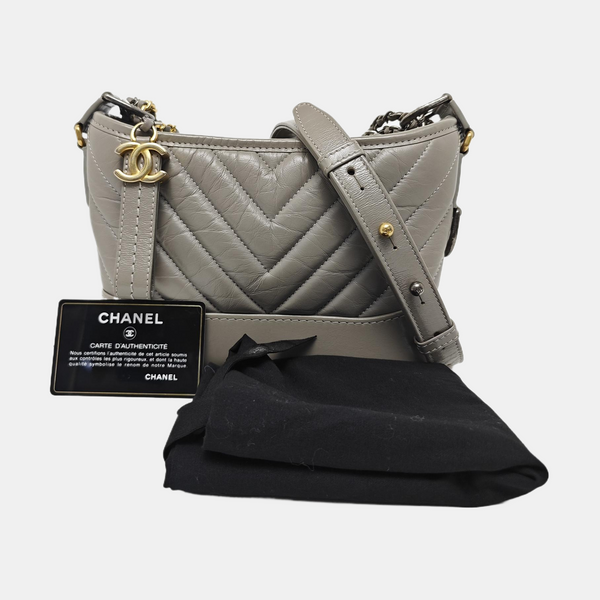 GABRIELLE Small Chevron Calfskin Gray