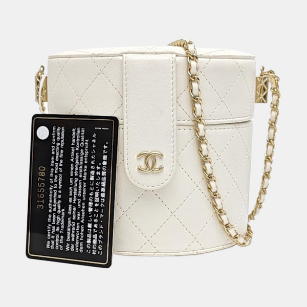 Round Vanity Medium Quilted Lambskin White