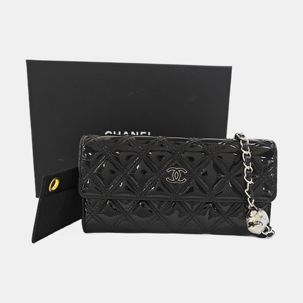 Quilted Patent Leather Wallet Black