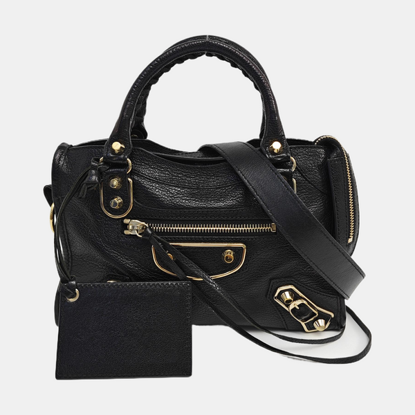 Classic Metallic Edge City Mini Lambskin Black