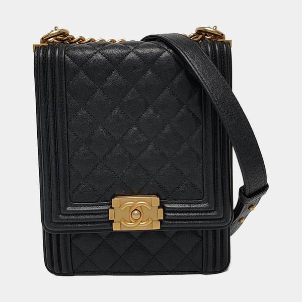 BOY CHANEL Mini Quilted Grained Calfskin Black