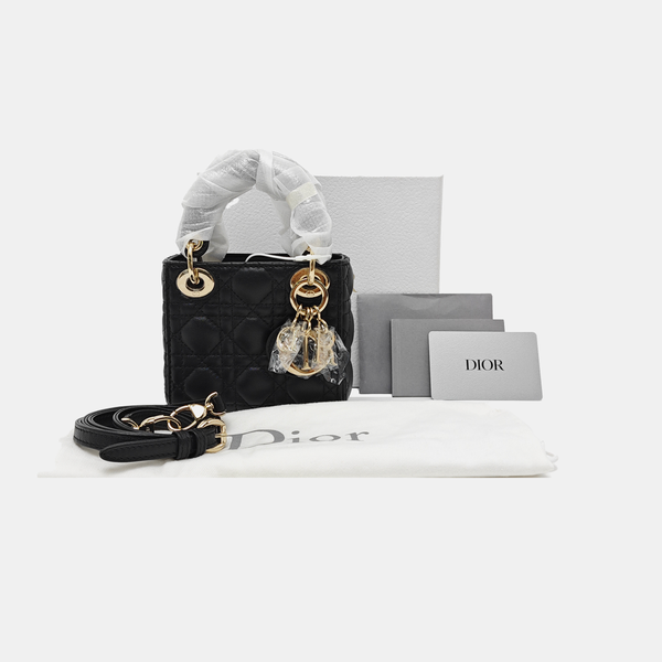 Authenticated pre-owned Lady Dior Super Mini Quilted Lambskin Black - Tote Bag at Looply