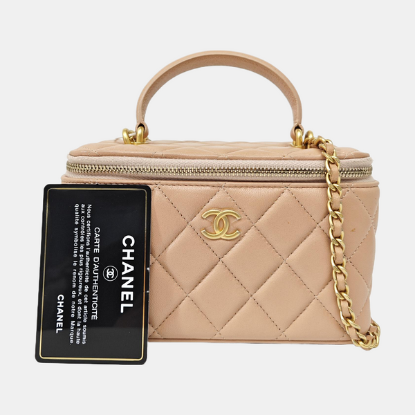 VANITY CASE Small Quilted Lambskin Brown