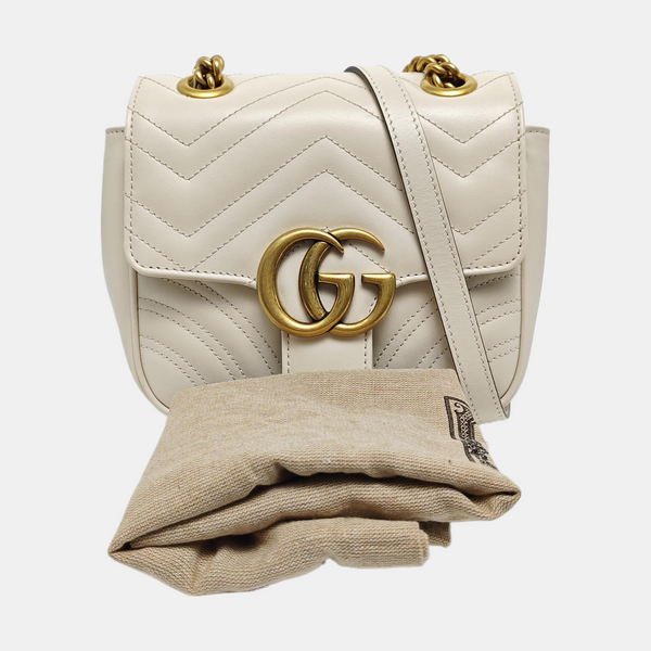 GG Marmont Mini Quilted Calfskin White