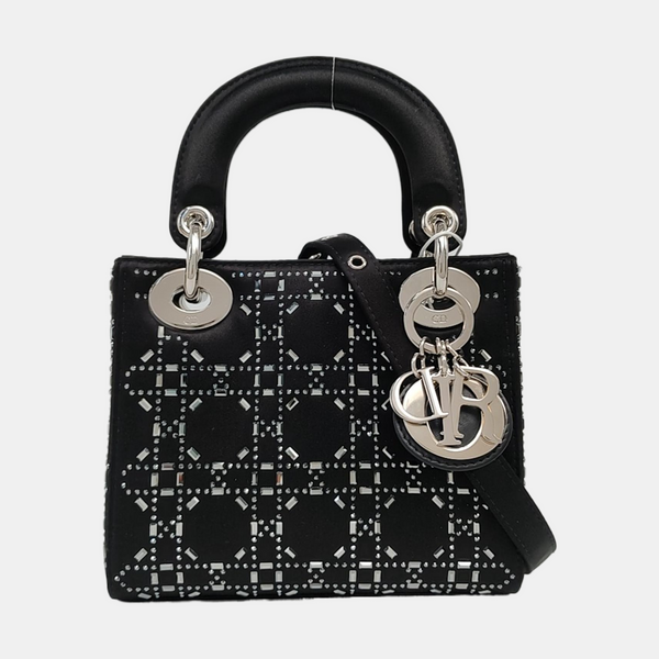 Authenticated pre-owned Lady Dior Mini Cannage Silk Satin Black - Tote Bag at Looply