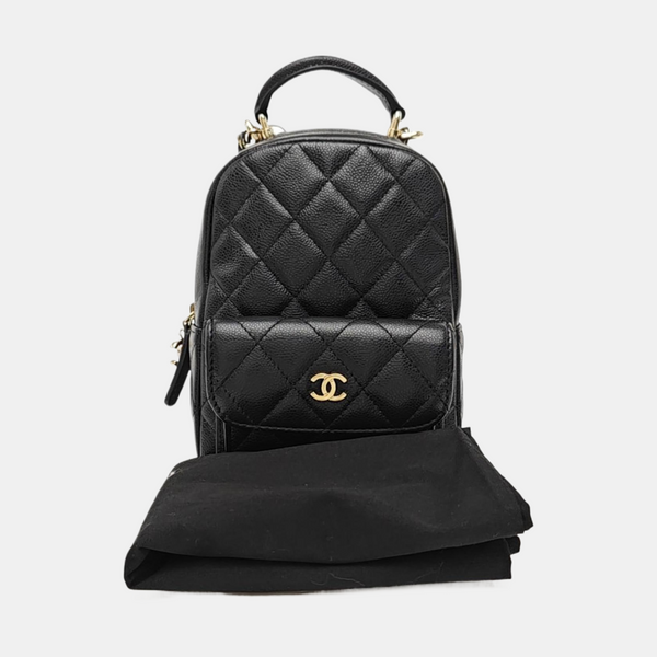 Quilted Grained Calfskin Backpack Mini Black