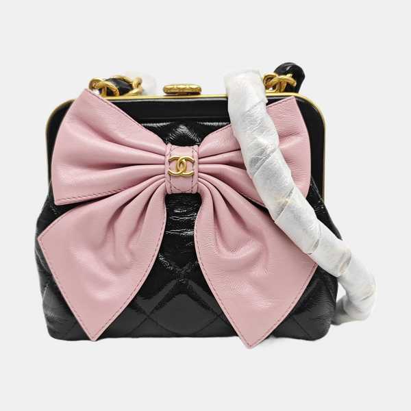 Quilted Patent Leather Shoulder Bag Black