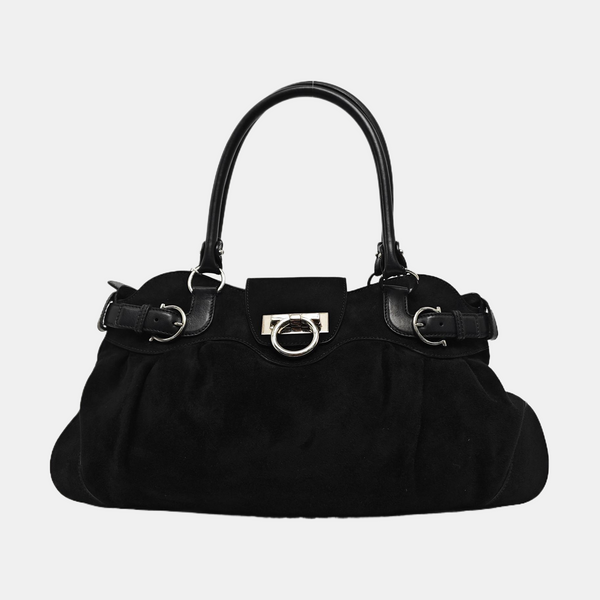 Suede Top Handle Bag Black