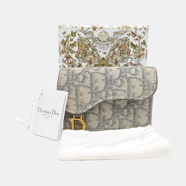 Saddle Mini Oblique Fabric Gray Card Holder