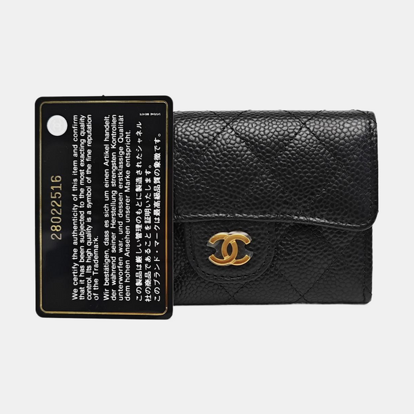 CLASSIC FLAP Quilted Grained Calfskin Black Card Holder