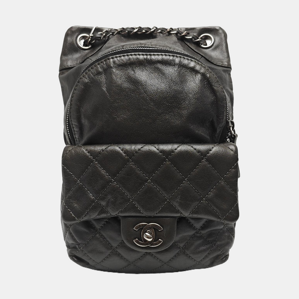 Quilted Calfskin Backpack Gray