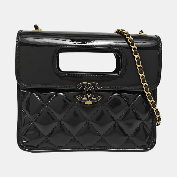 Quilted Patent Leather Mini Black