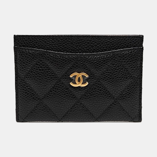 Quilted Grained Calfskin Card Holder Black